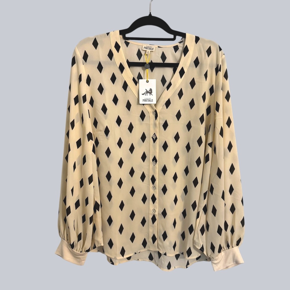 Finding Foxtale Cream Black Diamond Harlequin Button Blouse XL NWT Mod flowy